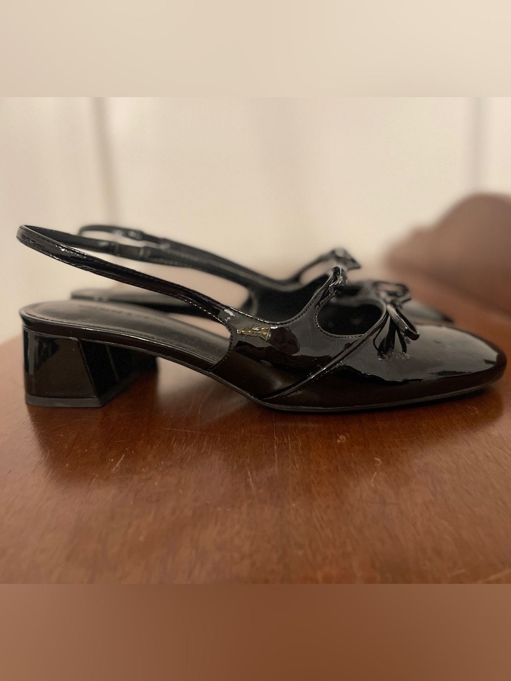 Charles & Keith Dorri Black Patent Slingback Pumps Bow Detail Size 10 41